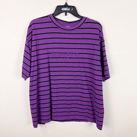 Guess Vintage Deadstock Y2K Purple Spell Out Logo Short Sleeve Tee Shirt XL - Picture 1 of 8
